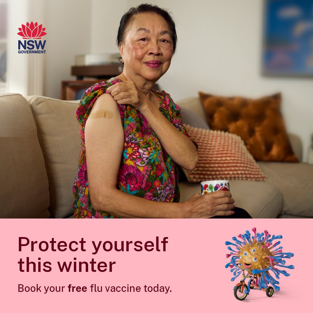 Getting a flu vaccine is quick, easy and free for people aged 65 and over so you can keep doing the things you love this winter. Book your flu vaccine today at your doctor or local pharmacy: healthdirect.gov.au/nswfluvaccine