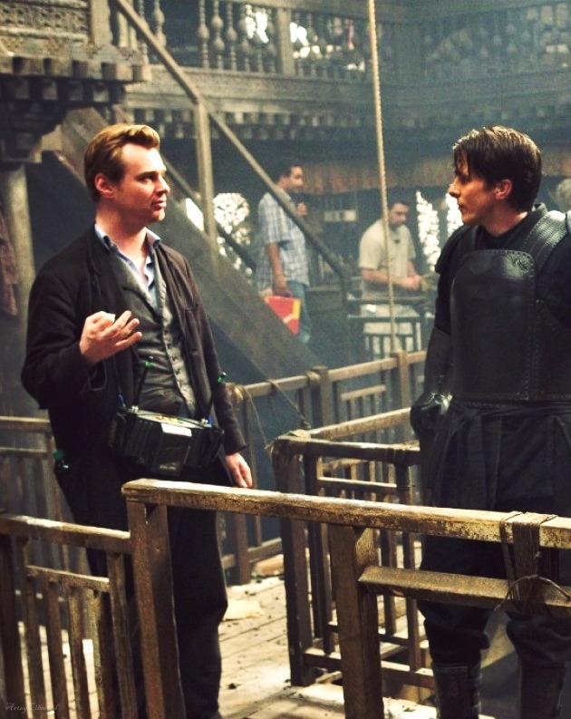 Christopher Nolan directing Christian Bale on the set of Batman Begins (2004)