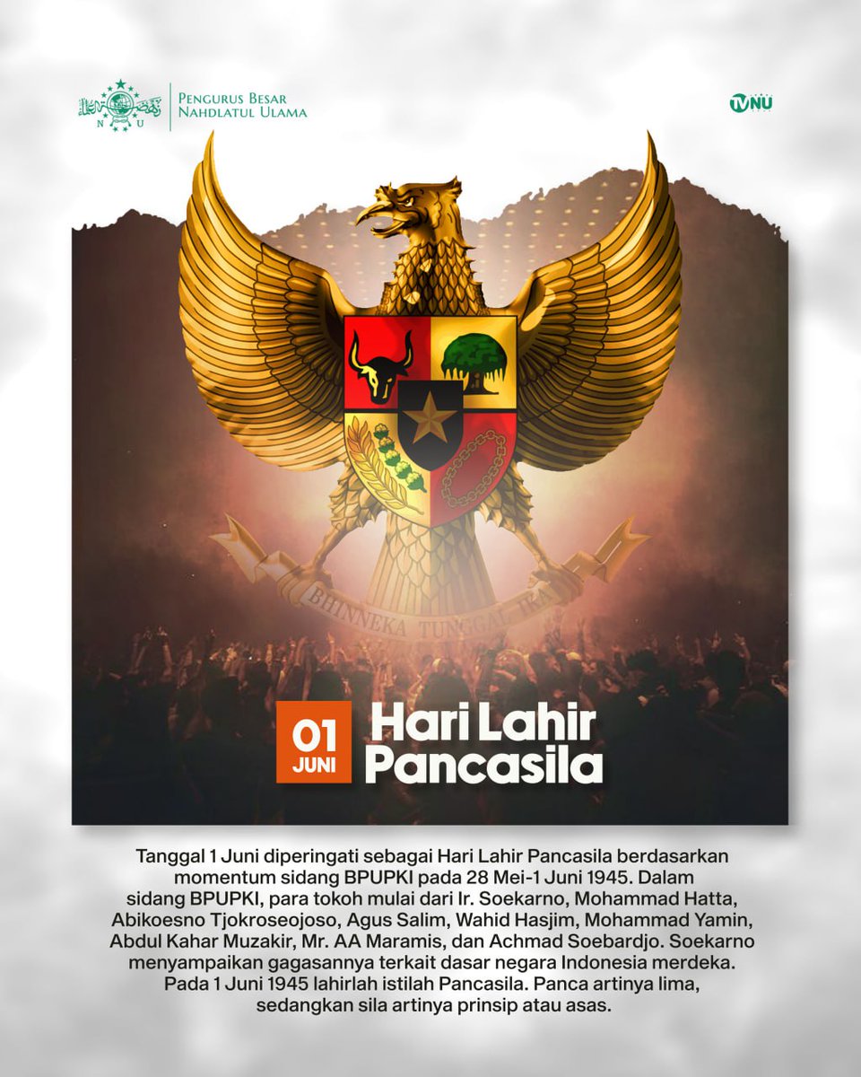 tulakanmwcnu's tweet photo. #HariLahirPancasila #1juniHariLahirPancasila
Selamat Hari Lahir Pancasila
#NadhlatulUlama #tvnu #MWCNUTulakan https://t.co/XOoEZ8TkJ8