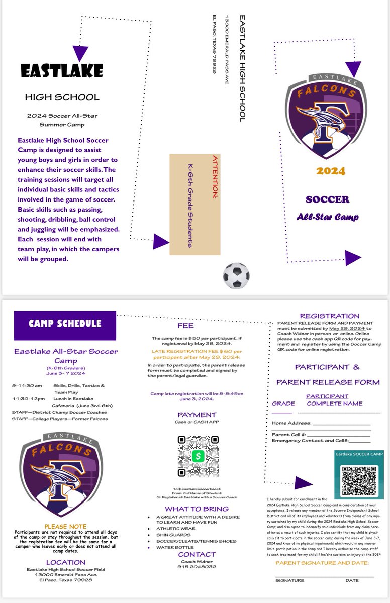 Do not be left out of the best soccer camp in town. One week of skils and fun. Lunch will be provided courtesy of the Eastlake and SISD CNS summer lunch program. Lets kick it and score some goals. See you there.