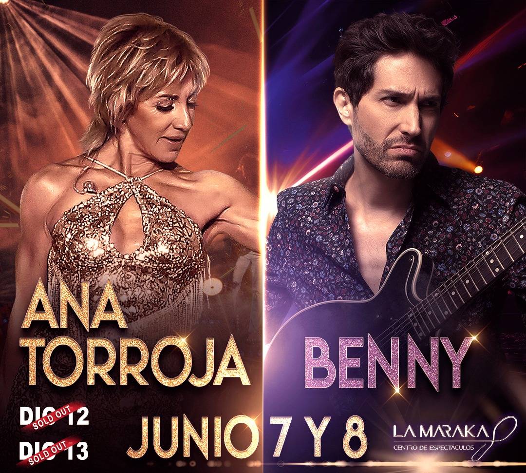 🎤¡Los talentosos <a href="/Ana_Torroja/">Ana Torroja</a> y <a href="/bennyibarra/">Benny Ibarra De Llano</a>  juntos en <a href="/salonlamaraka/">salonlamaraka</a> el 7 y 8 de junio. Los boletos ya están a la venta.