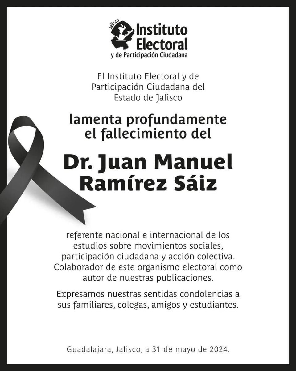 Veo una esquela de que hoy murió el gran colega y amigo Juan Manuel Ramírez Saíz
QDEP