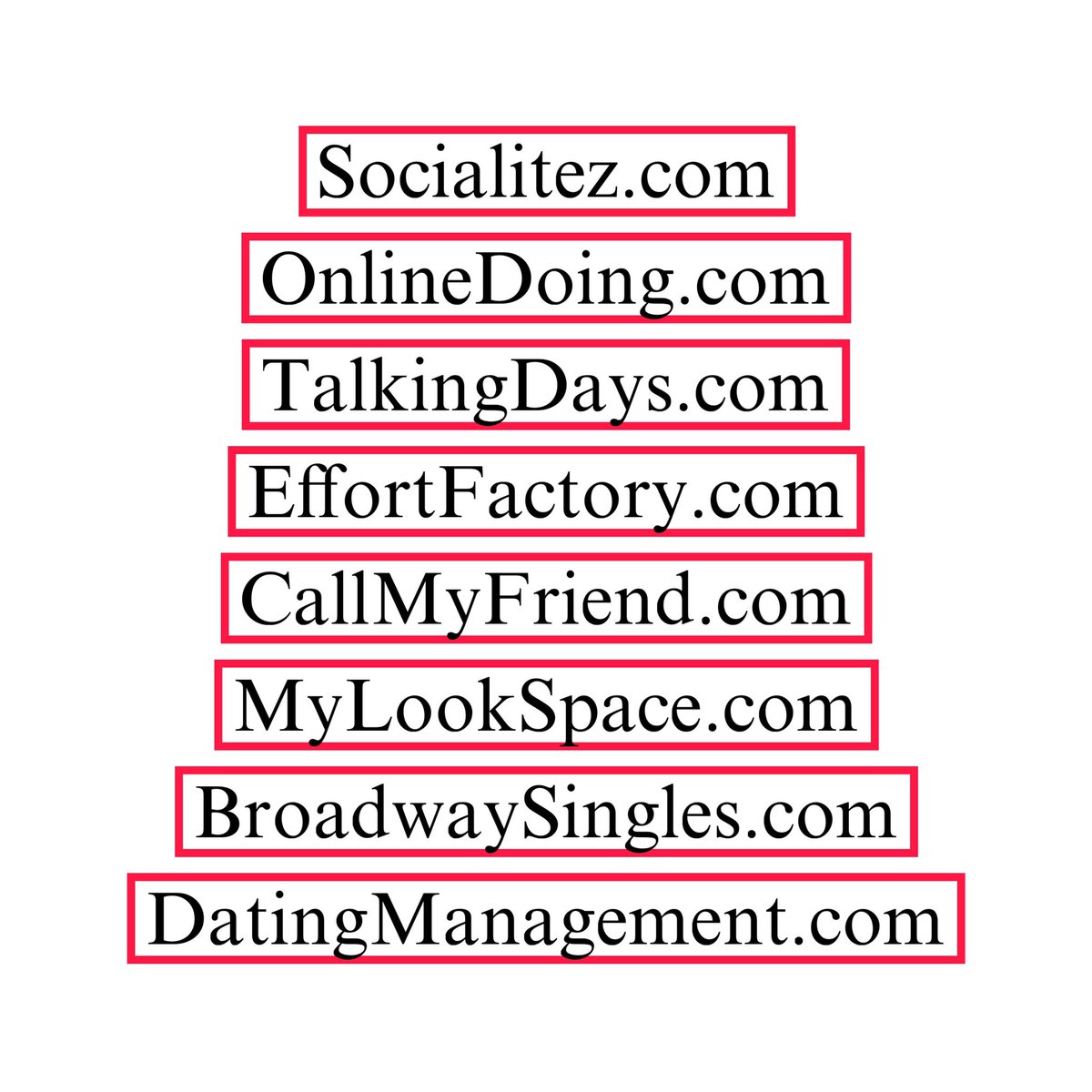 Boost your online presence with premium domains! 

From social networking to dating, find your perfect fit. 

Make an offer on the landing page or DM us! #domain #DomainNameForSale #DomainsForSale #OnlineService #Dating