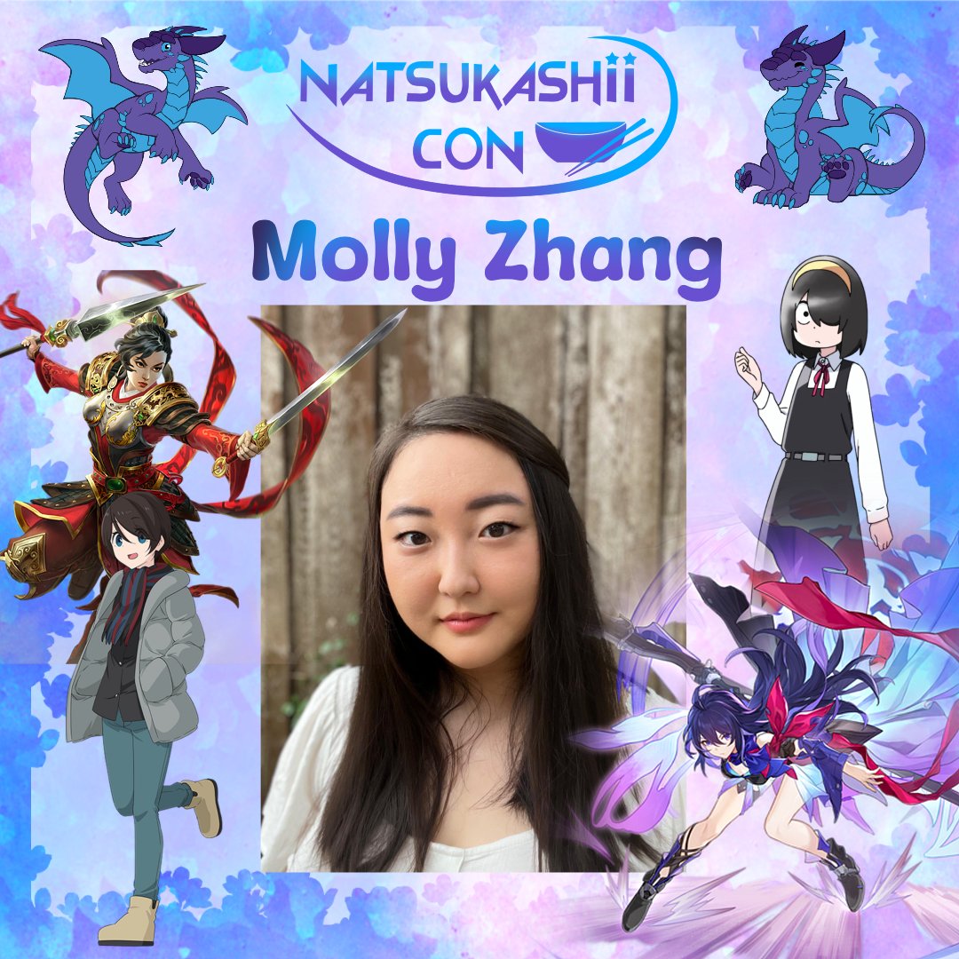 Welcome <a href="/mollozhang/">Molly Zhang</a> to Natsukashii Con 2024! Molly lends her voice to Seele in "Honkai: Star Rail", Mulan in "SMITE", Ena Saito in "Laid-Back Camp", Akane Nishimura in "My Clueless First Friend", and much more. We hope you give a very warm welcome to Molly!