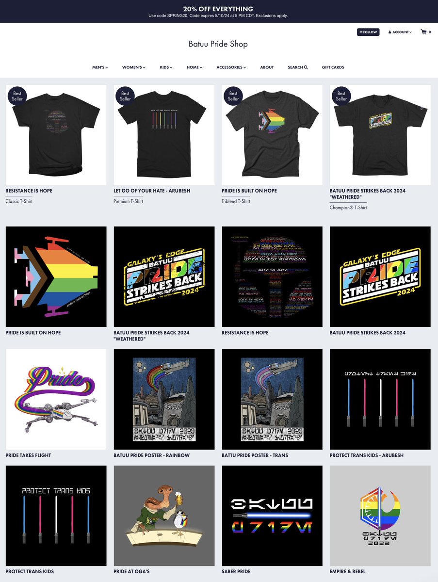 Are you a queer/ally artist with a passion for Star Wars? Submit your own design for @BatuuPride's year-round @threadless store benefitting @ItGetsBetter Check out our amazing fan-submitted designs for inspiration at batuupride.threadless.com & DM us for info on how to contribute!