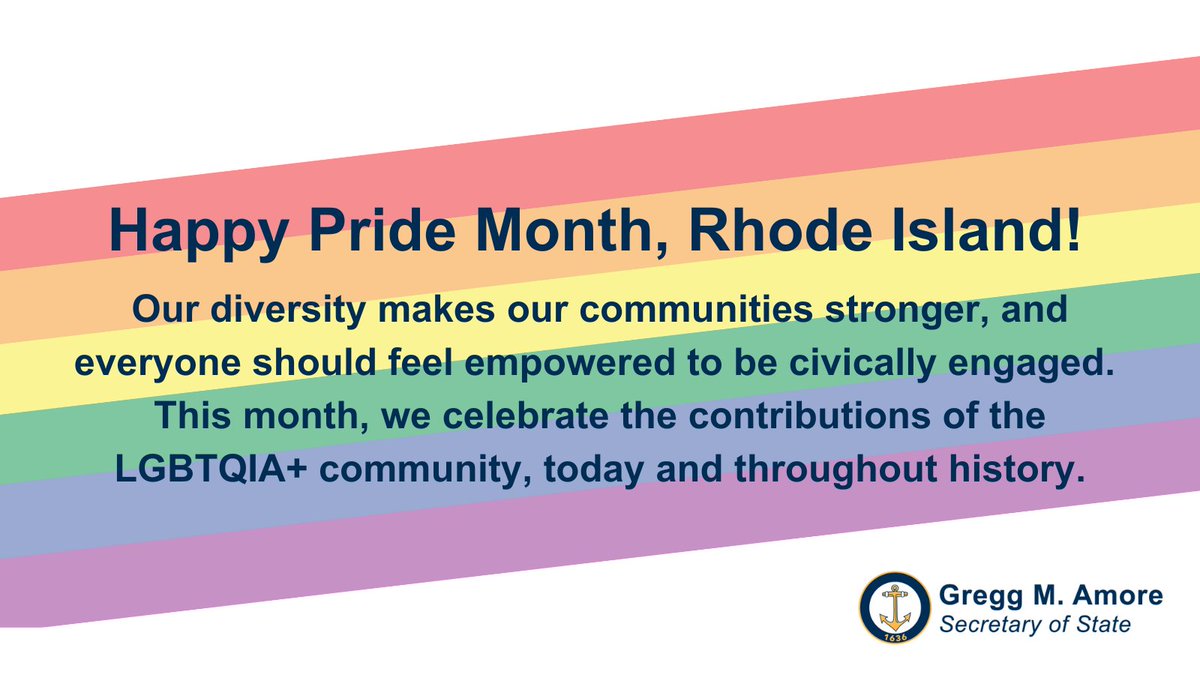RISecState's tweet photo. Happy Pride Month, Rhode Island! https://t.co/zg0cnrYnl5