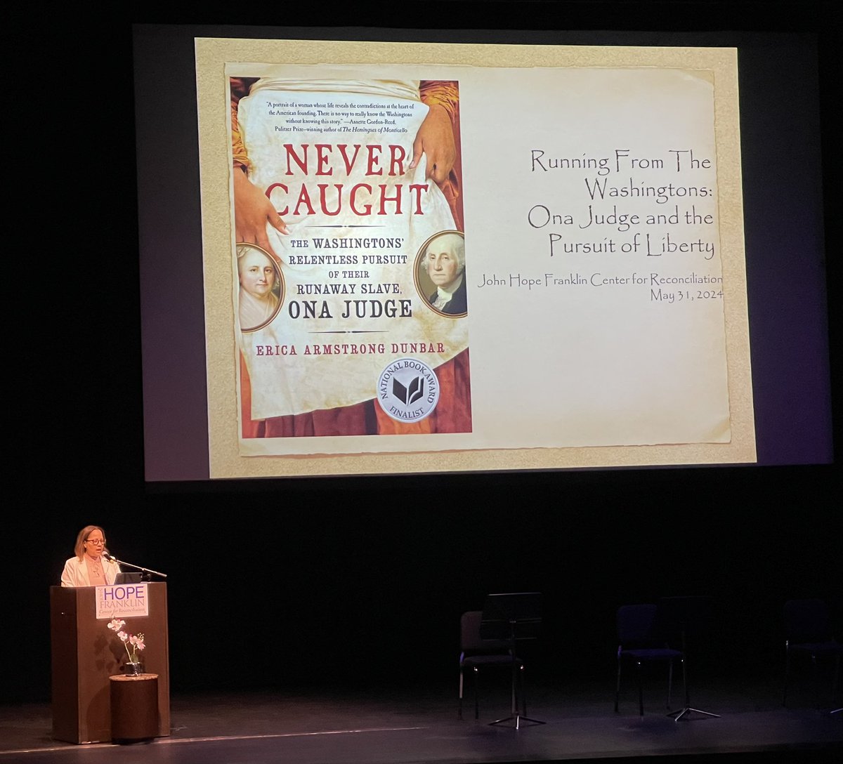 MDPegues's tweet photo. On this the 103rd year post the Tulsa Massacre of 1921, @JHF_Center commemorates our ancestors with @ericaadunbar &amp; her book “Never Caught”. Pursuing liberty while enslaved, the story of Ona Judge-“Not being free just never caught.”Appropriate on this day. @fultonstreet918 https://t.co/yRI3gSAYUs
