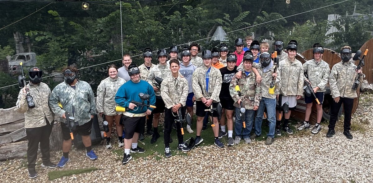 1st ever paintball team social and it was a success. Linemen vs Skill players tied 1-1 in matches. Then the Juniors/Seniors (+2 coaches) won the finale over the Freshmen/Sophomores. The rain didn’t stop us from having a fun time. #fearthespear #teamsocial #morethanfootball