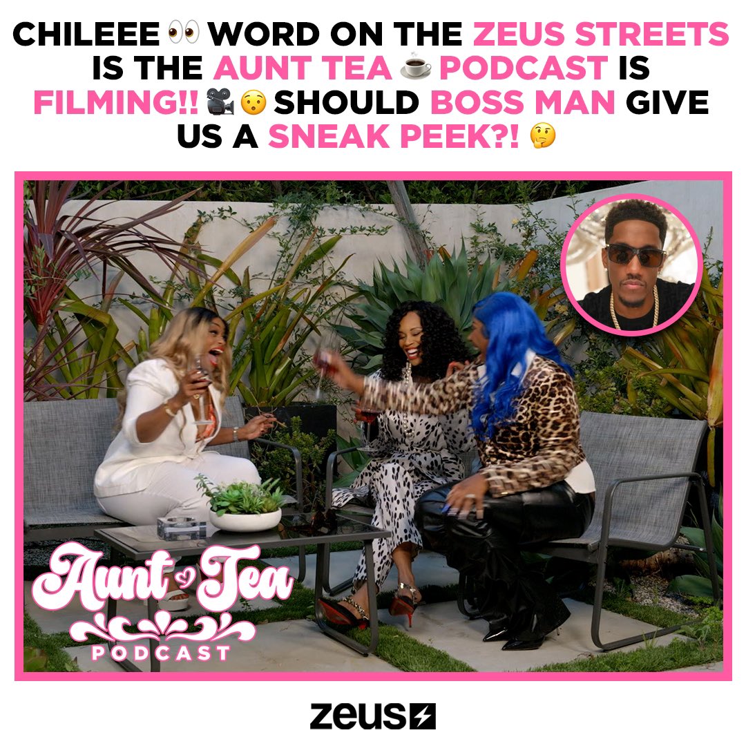 Ohhh!! 😯 Word on the ZEUS STREETS is the #AuntTeaPodcast have been FILMING with #TokyoToni, #TiaKemp & #Karlissa!! 🎥🤯 Chileee, 👀 with all this TEA ☕️ BREWING in the streets 😳 … Who’s READY for BOSS MAN @lemuelplummer to give us a SNEAK PEEK?! 🤔 Let us know 👇🏾