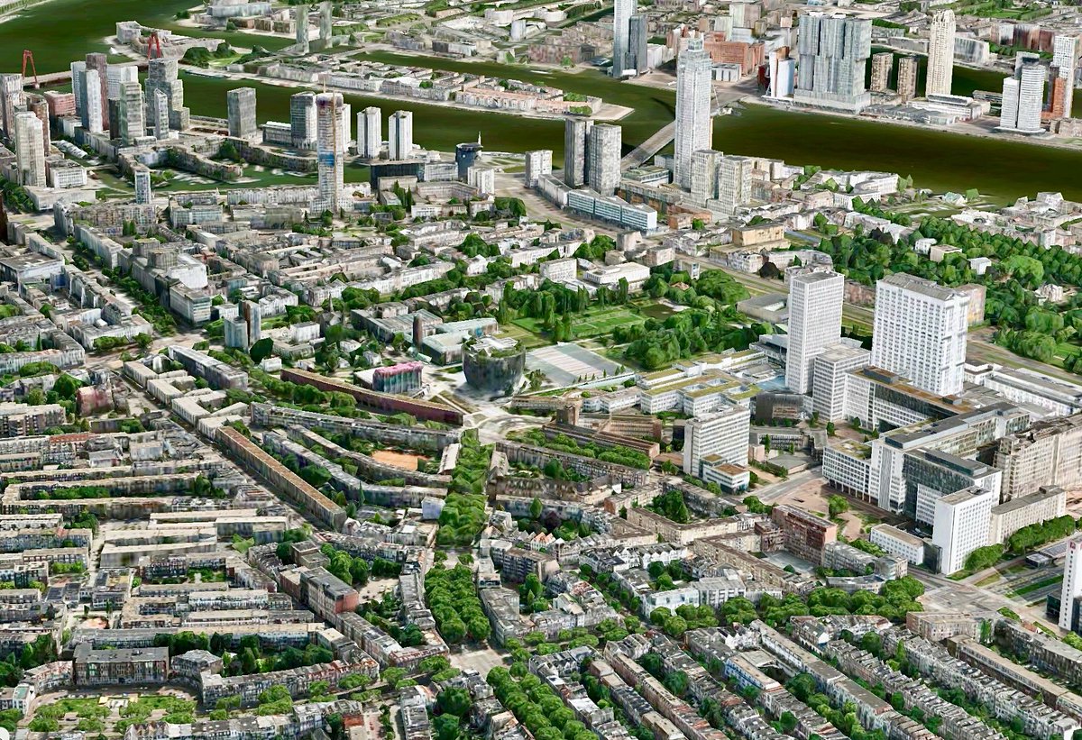 The Land van Hoboken in 1930 vs Today.

The giant green patch in the original photo was a large estate (landgoed) belonging to the noble Hoboken family. Originally something of a country retreat, it came to be completely surrounded by the city as Rotterdam rapidly grew in the