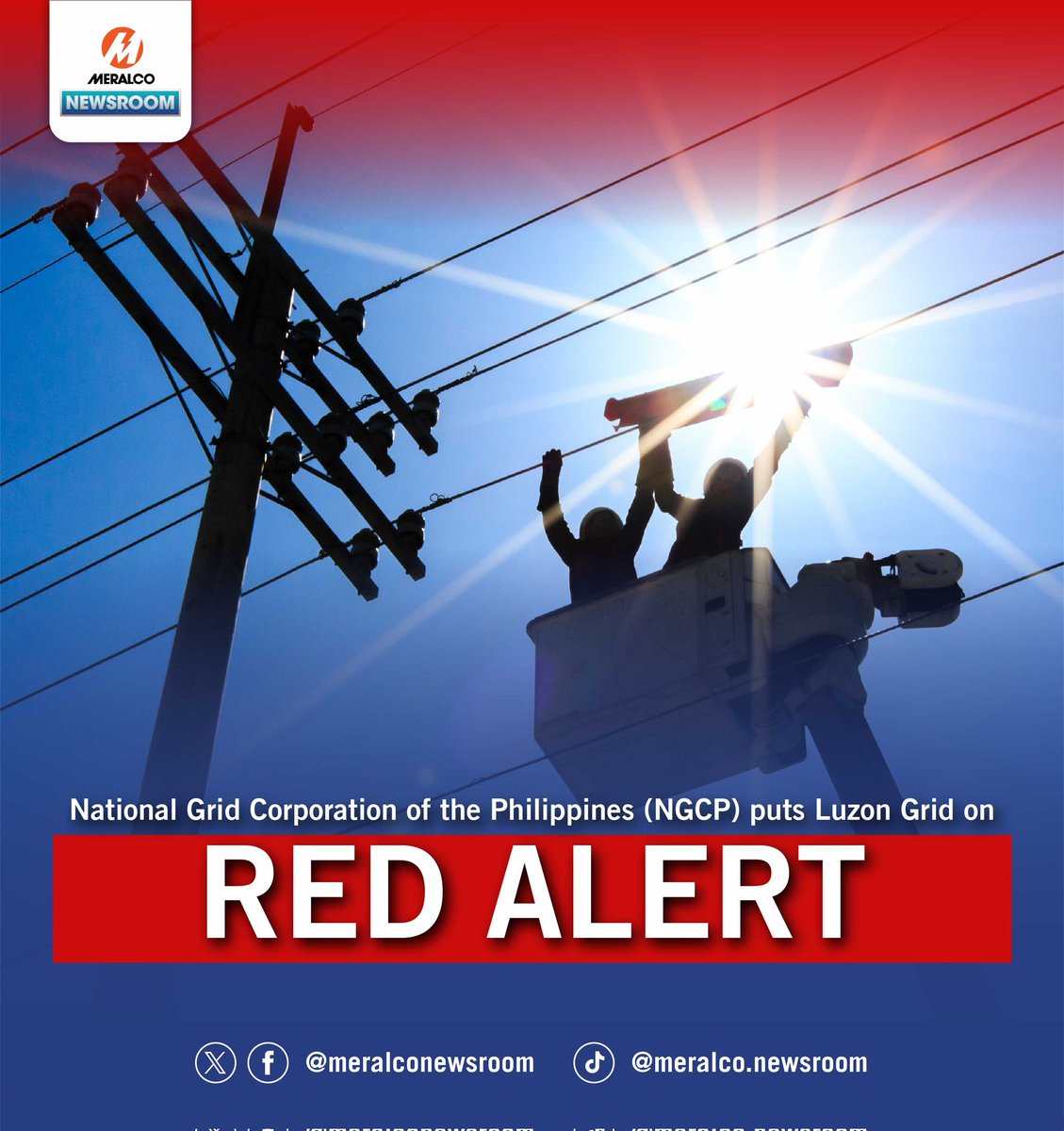 [As of 2 p.m., June 1] Idineklara ng NGCP na isasailalim sa Red Alert ang Luzon Grid. Maaaring magkaroon ng rotational brownout sa ilang mga lugar sa franchise area ng Meralco. 

Maaaring tumagal ng hanggang 2 oras ang rotational brownout sa mga apektadong lugar.