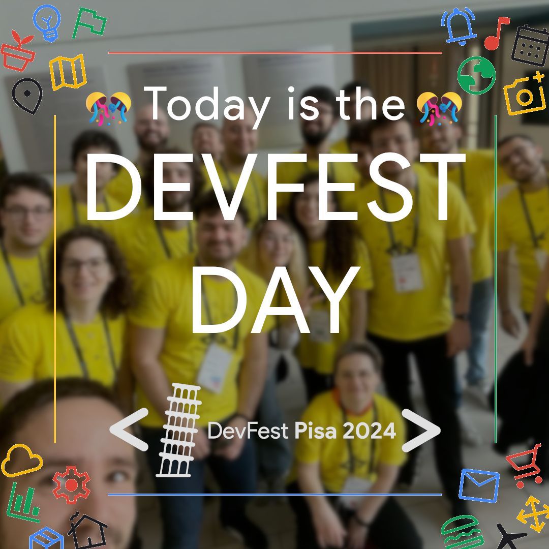 Today is the day of DevFest Pisa 2024 !!

📌 We are waiting for you at Polo Fibonacci, building E
📅Today from 8.30 am to 7.30 pm.

😄Are you ready?

devfest.gdgpisa.it 

#devfestpisa2024 #pisa #gdgpisa #wtmpisa