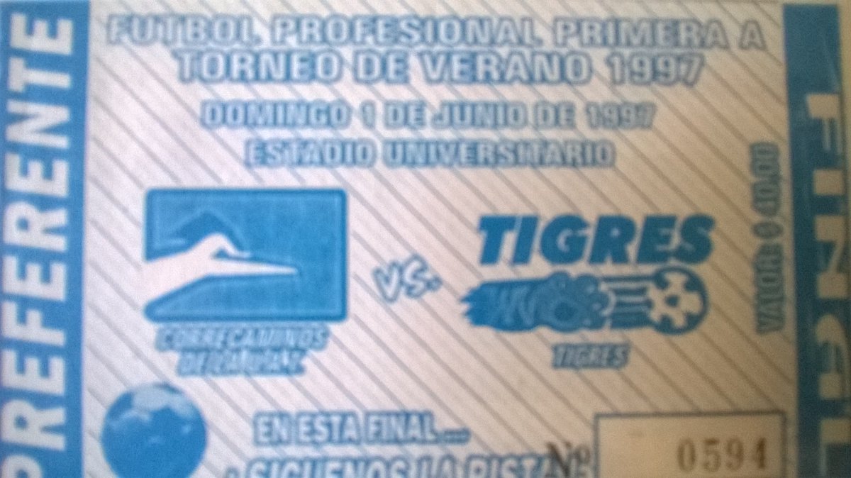 A 27 años del Segundo Ascenso de Tigres un 1ero de Junio de 1997. Tuve la fortuna, de NUEVO,  de estar  en un partido de Ascenso de TIGRES; la calidad de escaneo de mi boleto ES MUY POBRE, peo la próxima vez que este en Mty trataré de hacer un mejor trabajo con su escaneo.