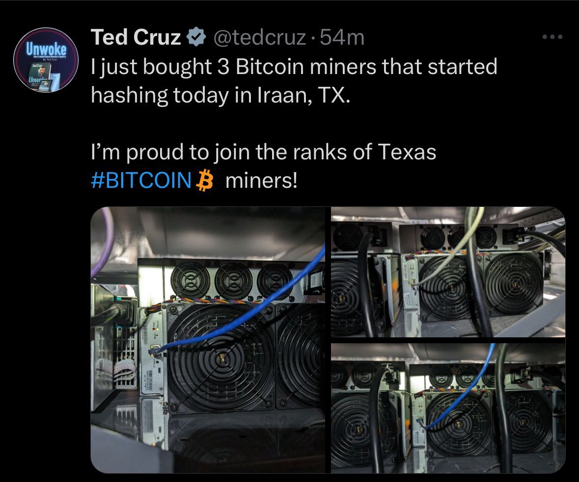 🇺🇸 Senator Ted Cruz reports he is mining #Bitcoin