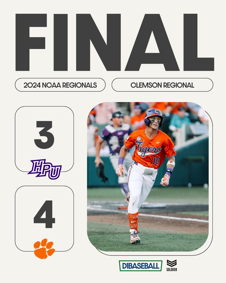 FINAL FROM CLEMSON @ClemsonBaseball 4 High Point 3 Presented by @soldier_sports