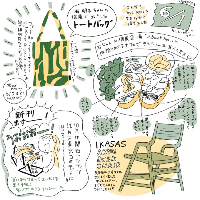 日々メモメモ〜
石明子ちゃんの展示とても最高でした。
about her. にて6月5日まで!

#イラストエッセイ 