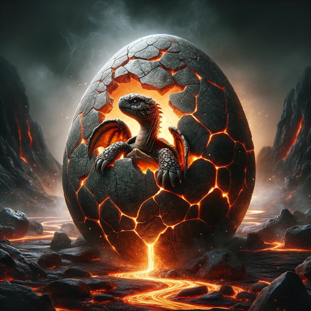 tpfinitiative's tweet photo. Ahh, a hatchling Lava #DragonTurtle melting through its egg and seeing the world for the first time. https://t.co/Vrs7iuzkPf