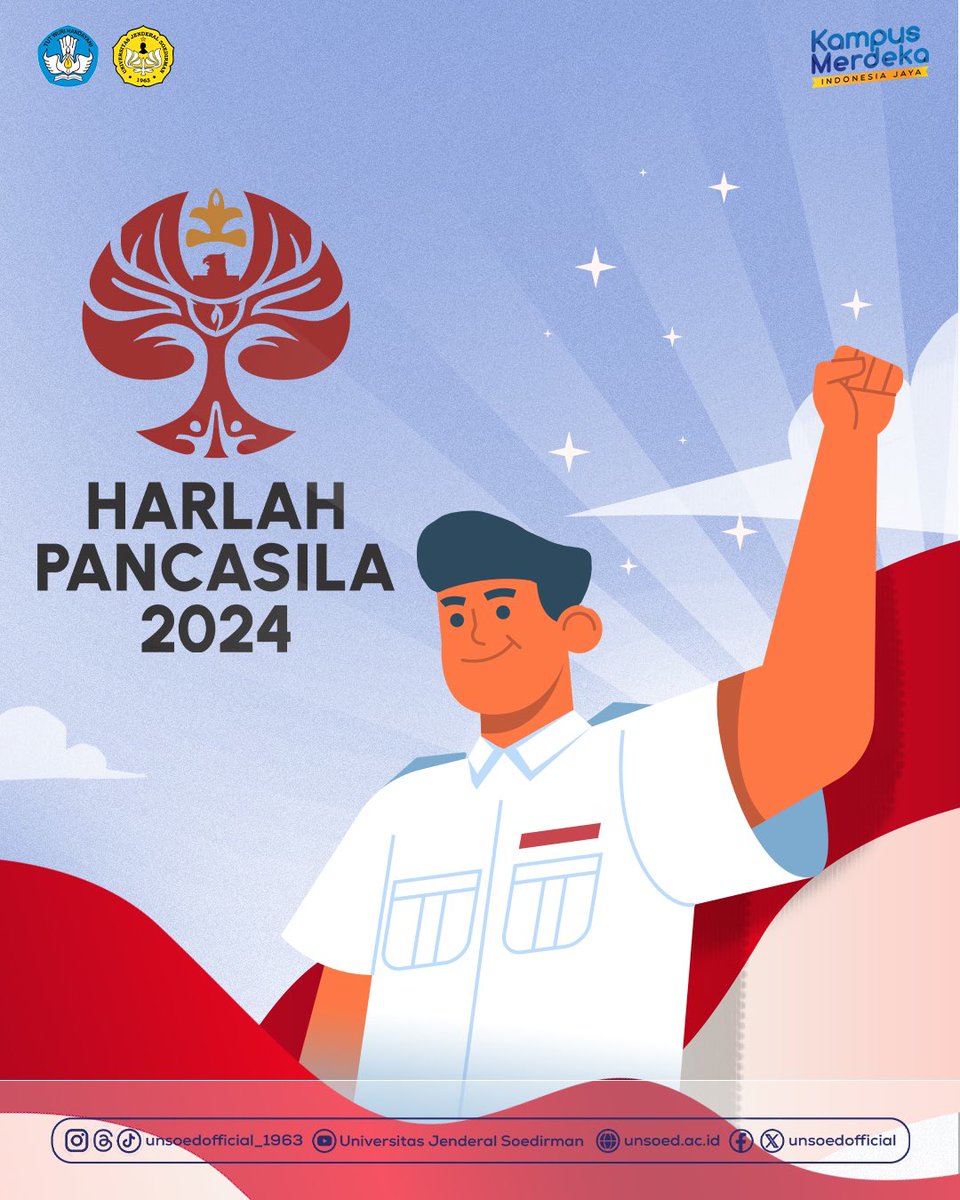 [HARI LAHIR PANCASILA] 

Selamat hari lahir pancasila 1 Juni 2024. Pancasila sebagai suatu keyakinan dan pendirian yang harus terus diperjuangkan. Proses internalisasi sekaligus pengamalan nilai-nilai Pancasila harus dilakukan dan diperjuangkan secara terus menerus! 🇮🇩