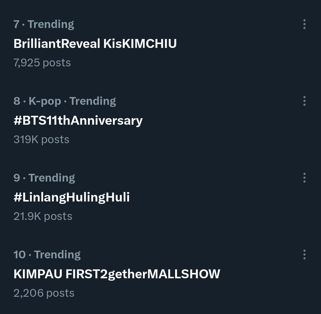 only_antonette's tweet photo. Three tags Trending Nationwide at Number 7, 9 and 10. 

KIMPAU FIRST2getherMALLSHOW

BrilliantReveal KisKIMCHIU
#LinlangHulingHuli 

#LinlangxWWWSKMallShow
#KimPau #KimChiu #PauloAvelino https://t.co/0PbBpnrtor