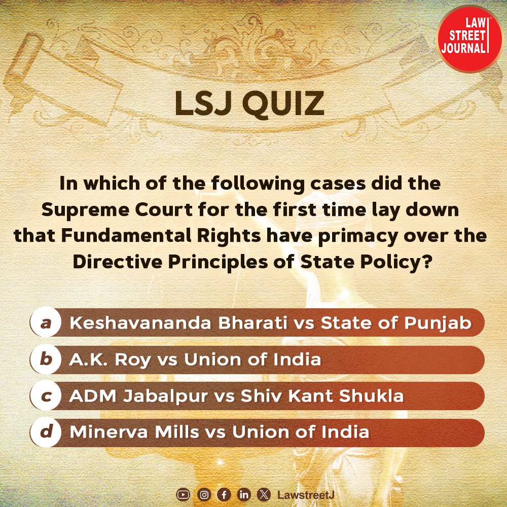 LSJ Quiz || Put your legal prowess to the test ! Write your answer in the comments below 👇🏻 #lsjquiz #legalquiz #LegalProwess #QuizChallenge #LegalKnowledge #LawTrivia #LegalMinds #LegalCommunity #ChallengeYourMind #LegalEducation #TestYourKnowledge #india #LawstreetJ