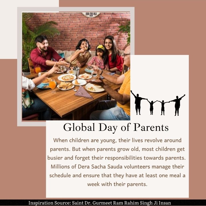 Many senior citizens are abandoned by their own children and live alone in old age homes.To give them family love,respect,Saint MSG started Care Initiative under which DSS volunteers spend time at old age homes on last Saturday of month. #GlobalDayOfParents