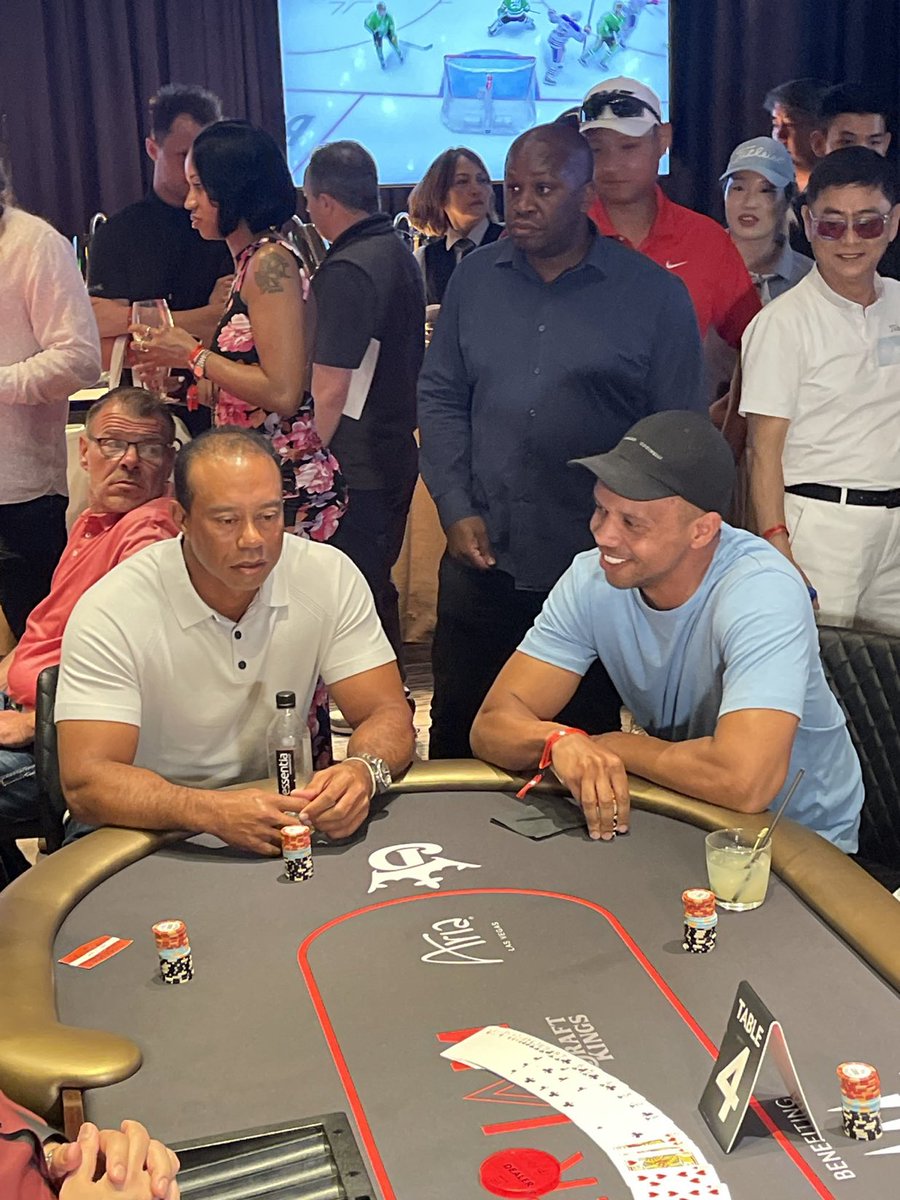 WPT's tweet photo. Just two GOATs playing some poker @TGRFound @TGRLiveEvents. ♠️ 

#TigerJam https://t.co/bzLxEtRL4B