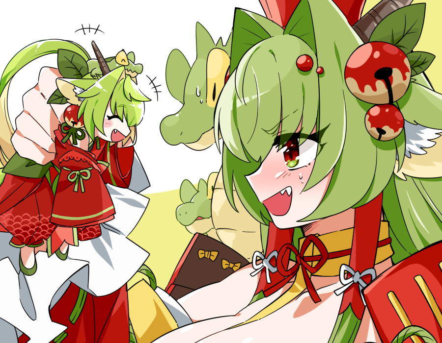 「カミツ大蛇姉弟らくがき左側:蜜知世(みつちよ)弟の方右側:紅玉(こうぎょく)でっ」|無能大佐ももしろ🍑和服ｾｰﾗｰﾅｲｽﾞ仕込み中のイラスト