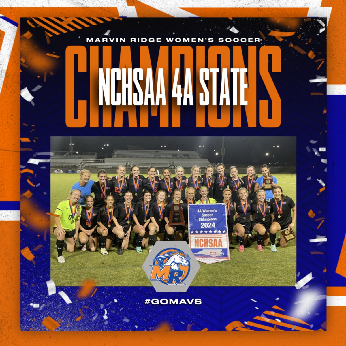 What a way to cap off another great year for Mavs Athletics!  W-Soccer joins M-Cross Country, M-Swim &amp; Dive, &amp; M-Volleyball as team State Champions in the 2023-2024 athletics year!
#GOMAVS
<a href="/aghoulihan/">Andrew G. Houlihan</a> <a href="/ucpsncathletics/">UCPS NC Athletics</a>