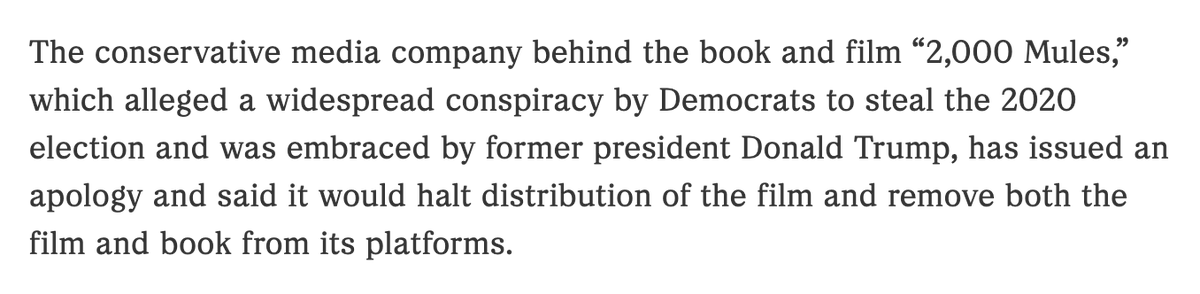 jnorcr's tweet photo. "Publisher of ‘2,000 Mules’ election conspiracy theory film issues apology"
https://t.co/UqBm71ltjB
The Republican Party of #Waukesha County was one of the promoters of the conspiracy-based film. 
#Wisconsin #RPWC #WIGOP https://t.co/QGCcanyRMb