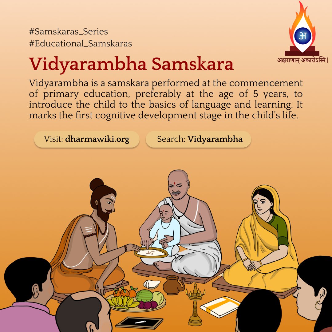 #Vidyarambha Sanskar- It is performed at the commencement of primary education of the child. 
Read more on: dharmawiki.org/index.php/Vidy…(विद्यारम्भः)

#indianculture #indianeducation #iks #IndianKnowledgeSystems #hindutemple #hinduism #india #elearning #gk #generalknowledge #parenting