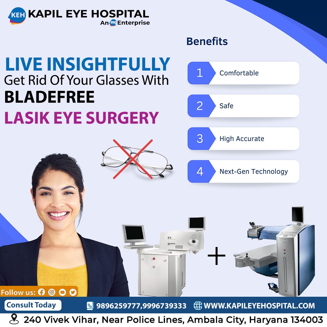 Discover clear vision without glasses! Opt for Blade-Free CONTOURA LASIK at Kapil Eye Hospital.

📧 info@kapileyehospital.com 📞 98120 34351, 98962 59777, 99967 39333
#NoMoreGlasses #ClearVisionAhead #LASIKatKapilEyeHospital #Besteyehospital #bestcontourahospital