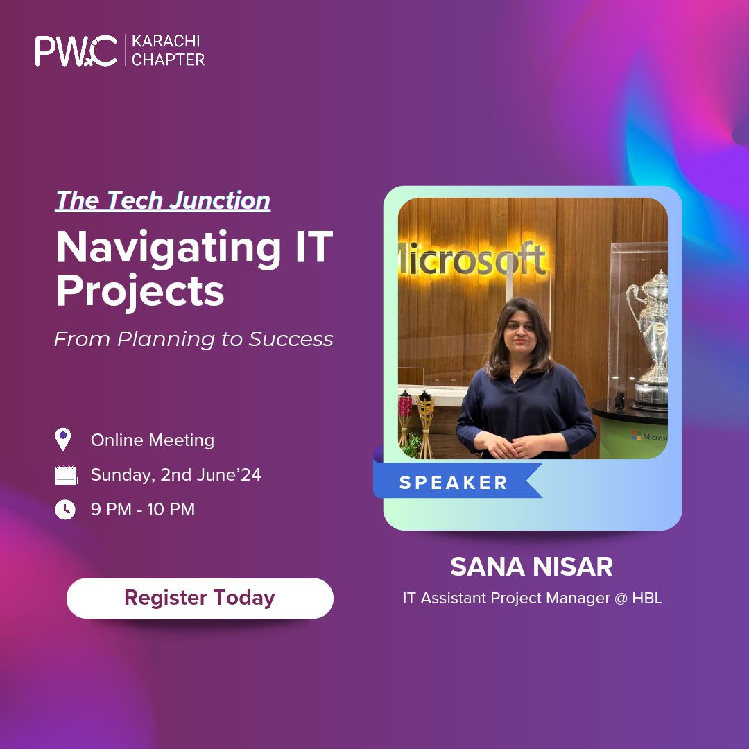PWiC Karachi is launching its series, "The Tech Junction," with an insightful session on project management in IT by Sana Nisar, an experienced Project Manager in tech.

Suitable for all levels within IT PM. 

Register @
forms.gle/RMkcyneVbdDgXd…