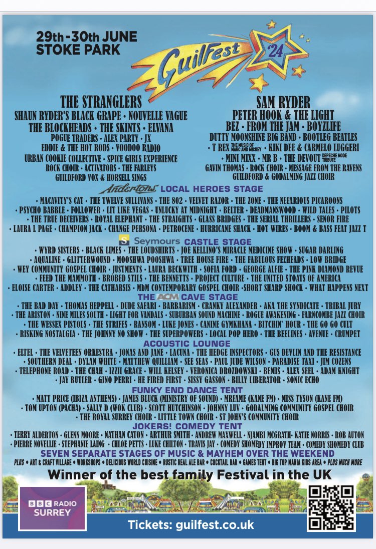 We are playing on the ACM Cave Stage at @guilfestival at 12.45 on 30th June. It’s a great festival and if you are going … get there early for us!!. Early bird discounted tickets end on June 3rd so you better be quick for a bargain.  #guildford #guilfest #festival #diymusic
