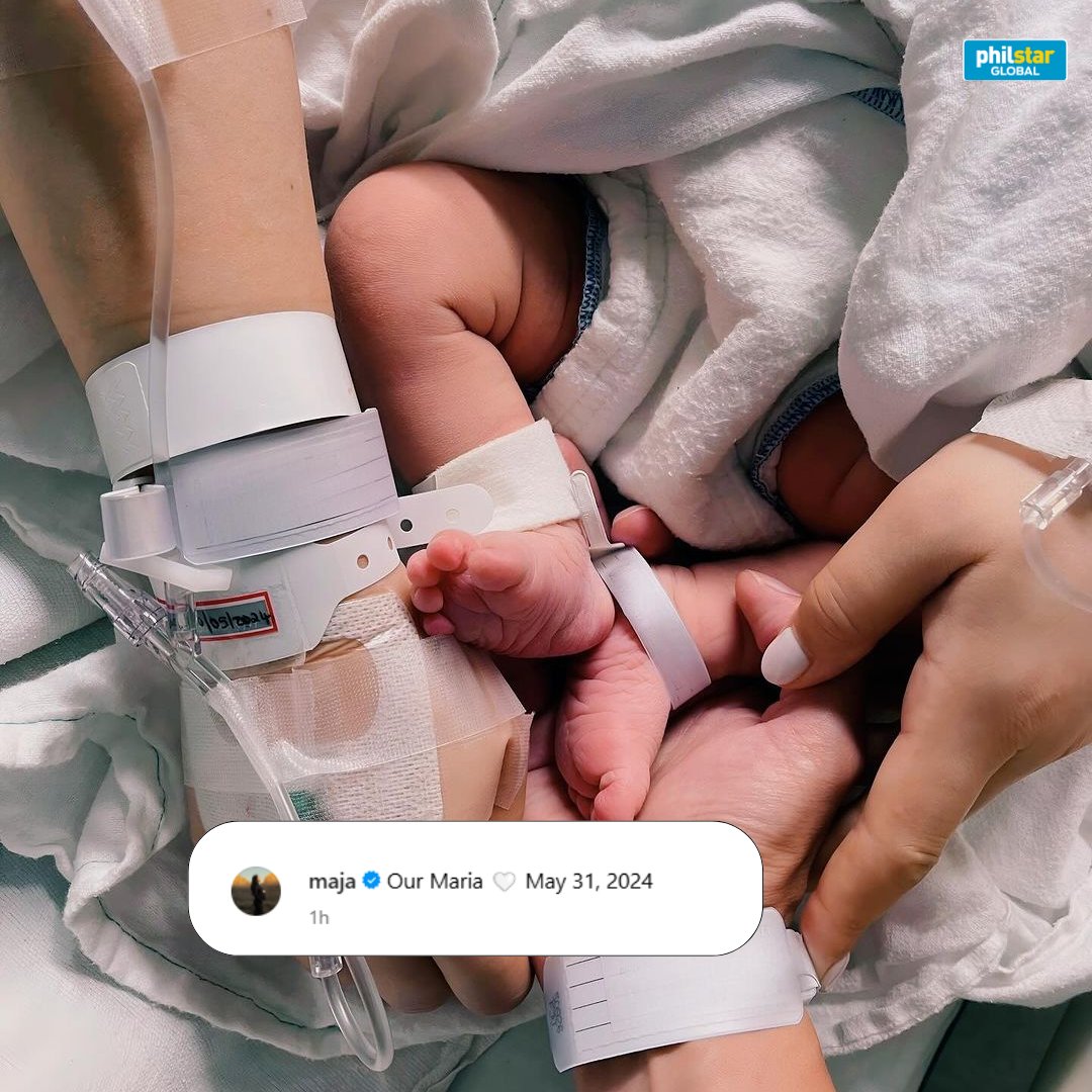 PhilstarNews's tweet photo. ‘OUR MARIA’

Actress Maja Salvador shared a first glimpse of her baby girl on Instagram Saturday.

The actress-host posted a photo of the feet of her newborn daughter with her hands and an upturned hand of a man, presumably her husband's Rambo Nuñez.

Read: https://t.co/acqlhLLks3
