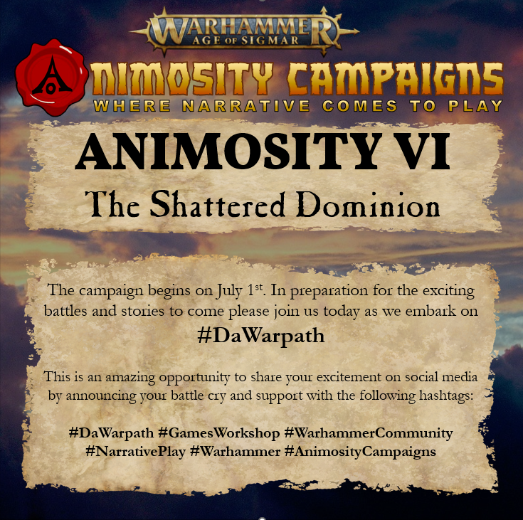 AnimosityCmpgns's tweet photo. The campaign begins on July 1st. In preparation for the exciting battles to come please join us today as we embark on #DaWarpath
#DaWarpath #GamesWorkshop #WarhammerCommunity #NarrativePlay #Warhammer #AnimosityCampaigns https://t.co/wT1Duff2f3