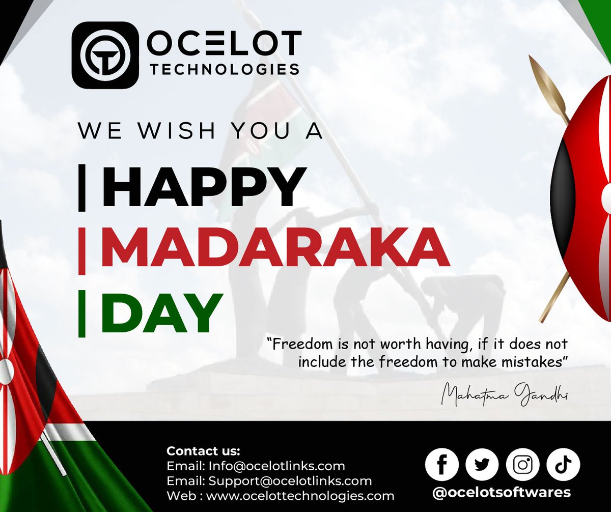 Ocelot Technologies (@ocelotsoftwares) on Twitter photo Happy Madaraka Day to all Kenyans. "Freedom is not worth having if it does not include the freedom to make mistakes" Mahatma Gandhi <a href="/EngineersBoard/">Engineers Board of Kenya</a> <a href="/aak_arch/">AAK Architects</a> <a href="/isk_kenya/">The Institution of Surveyors of Kenya</a> <a href="/ACEK1968/">The Association of Consulting Engineers of Kenya</a> <a href="/KenyaFraternity/">KENYA ENGINEERING FRATERNITY</a> <a href="/Noitech_ltd/">Noitech Engineering Ltd</a> <a href="/IngNdolo/">İnż. Ndolo Ka’Nyaminge</a> <a href="/IQSK_Official/">IQSK</a> <a href="/AcekFL_Kenya/">ACEK- Future Leaders</a> <a href="/otienogallo/">Eng. John Robert Otieno Ogallo ,PE</a> <a href="/Arch_KE/">Architectural Association of Kenya</a> Happy Madaraka Day to all Kenyans. "Freedom is not worth having if it does not include the freedom to make mistakes" Mahatma Gandhi <a href="/EngineersBoard/">Engineers Board of Kenya</a> <a href="/aak_arch/">AAK Architects</a> <a href="/isk_kenya/">The Institution of Surveyors of Kenya</a> <a href="/ACEK1968/">The Association of Consulting Engineers of Kenya</a> <a href="/KenyaFraternity/">KENYA ENGINEERING FRATERNITY</a> <a href="/Noitech_ltd/">Noitech Engineering Ltd</a> <a href="/IngNdolo/">İnż. Ndolo Ka’Nyaminge</a> <a href="/IQSK_Official/">IQSK</a> <a href="/AcekFL_Kenya/">ACEK- Future Leaders</a> <a href="/otienogallo/">Eng. John Robert Otieno Ogallo ,PE</a> <a href="/Arch_KE/">Architectural Association of Kenya</a>