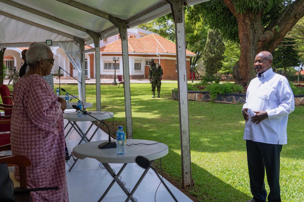 H.E. President Yoweri Kaguta Museveni yesterday met Mama Maria Nyerere at State Lodge Nakasero.  During the meeting, President Museveni praised Mama Maria for coming up with an idea of praying through the Uganda Martyrs to ensure that the canonization of the late Mwalimu Julius