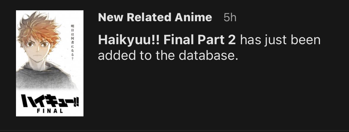 🚨 BREAKING: Haikyuu!! Final Part 2 has just been added to the MyAnimeList database !!