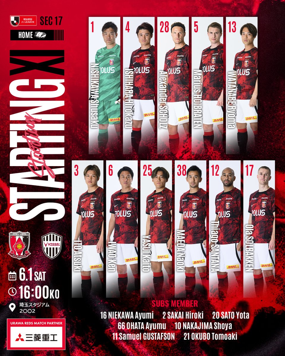 REDSOFFICIAL's tweet photo. ♦️神戸戦 スターティングメンバー♦️

🗓️6/1(土)
🕓16:00
📍埼スタ

#urawareds #浦和レッズ #WeareREDS
#Jリーグ https://t.co/2g7m9QKRwq