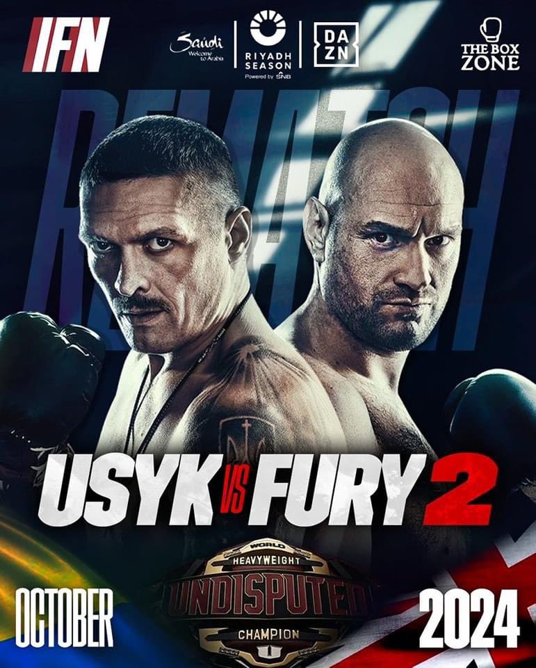 Ya es oficial!! Tyson Fury activó su cáusala de revancha. Se enfrentará por segunda ocasión a Oleksandr Usyk en disputa de todos los títulos de importancia en peso pesado. El combate será el 21 de Diciembre en Arabia Saudita. 
#Boxeo #NoticiasBoxeo #BoxingStuds #UsykFury2