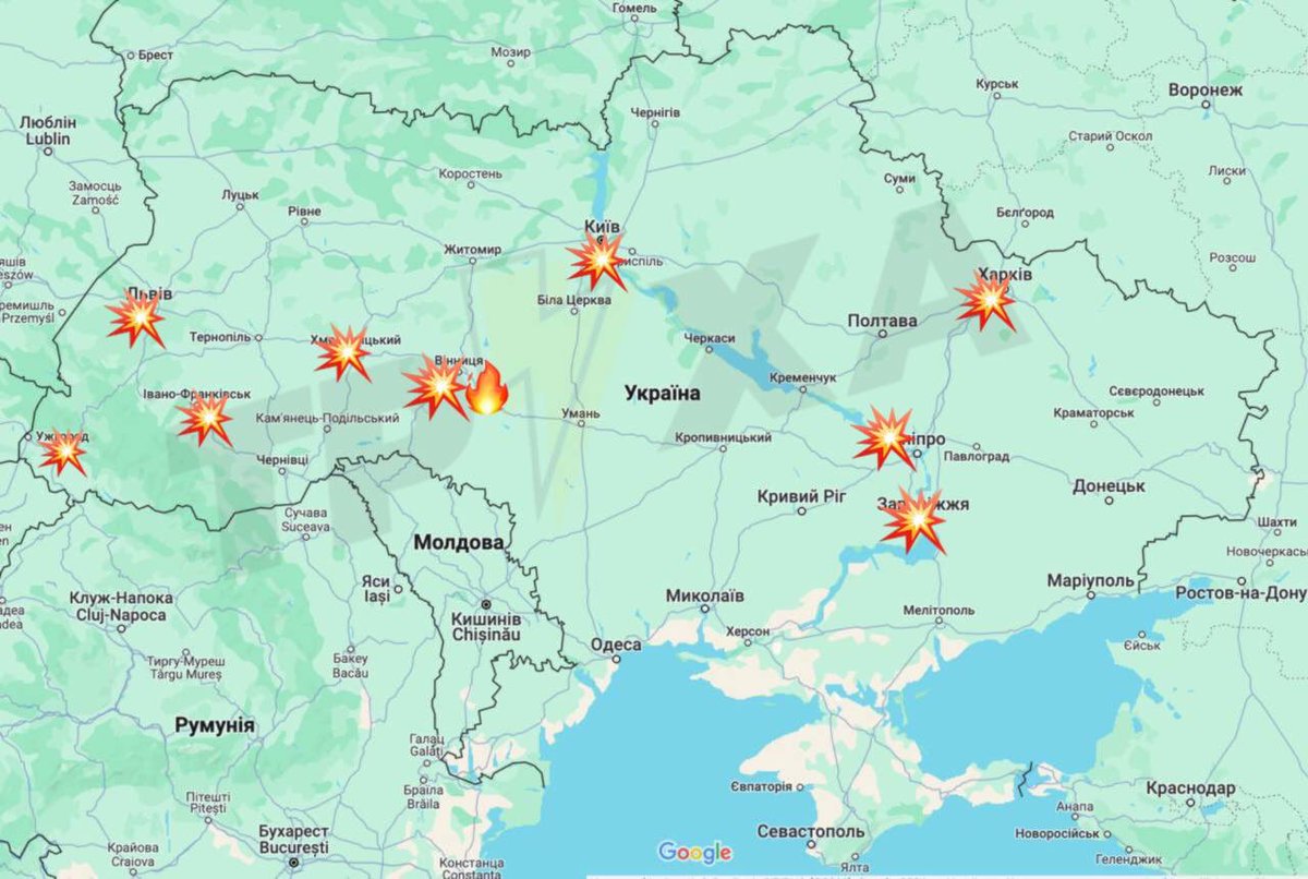 Massive Russian missile attack all over Ukraine last night, from air, land and sea. Russians have now crafted their war strategy around Ukraine being forbidden to strike Russian territory. Regions targeted while Ukraine isn't allowed to hit any of it with western weapons.