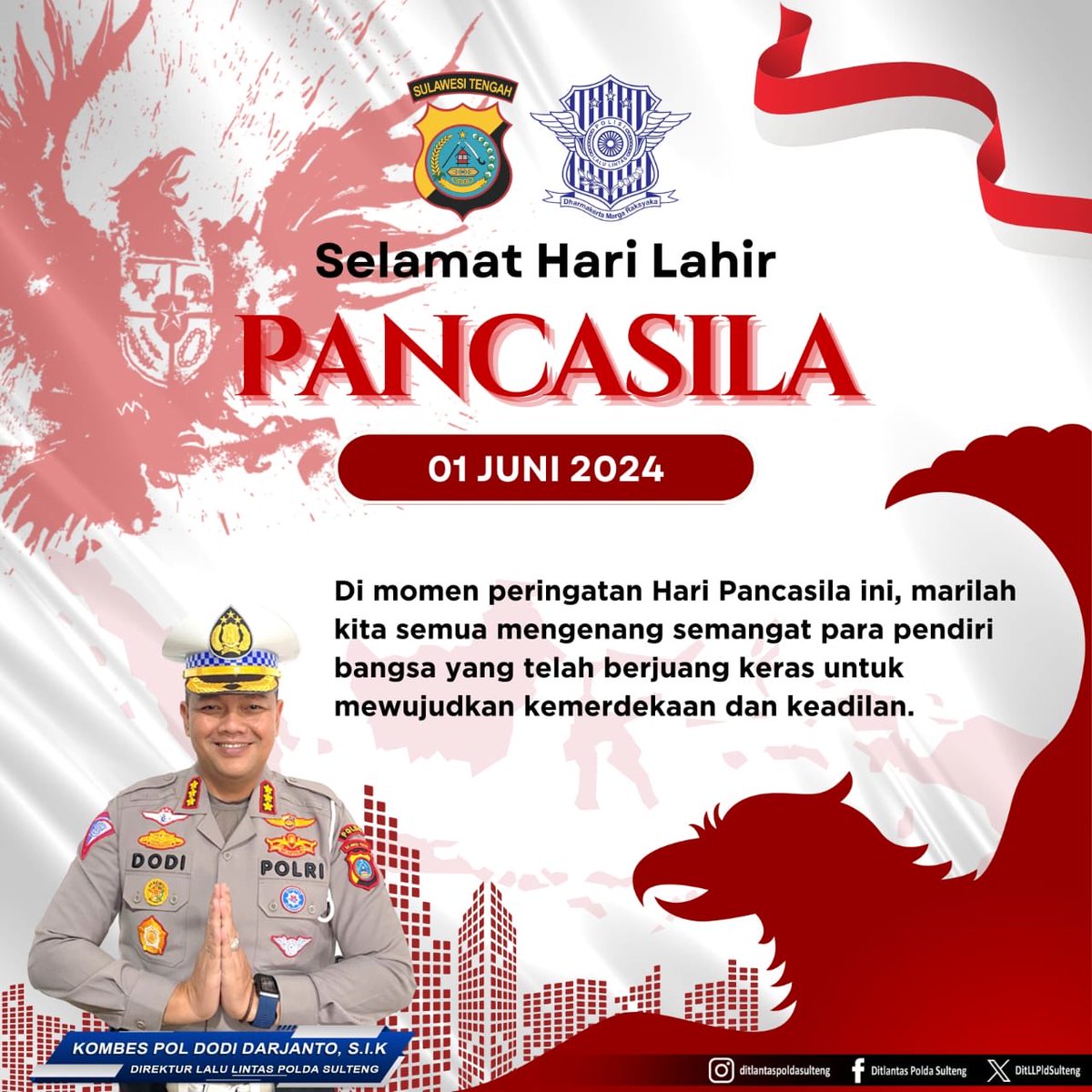 Dirlantas Polda Sulteng mengucapkan selamat hari lahir pancasila