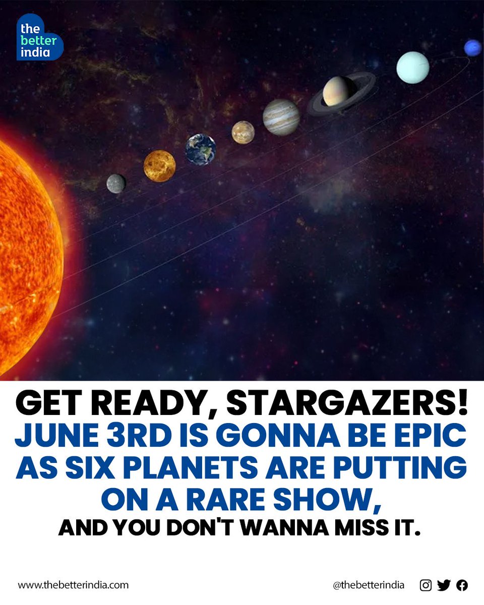 Calling all astronomy enthusiasts and space explorers! On June 3rd, six planets are coming together for a rare and unforgettable show. 🪐🌌

Swipe to know more >> 

#planetaryalignment #astronomy #space #cosmos #spacelover #skywatching