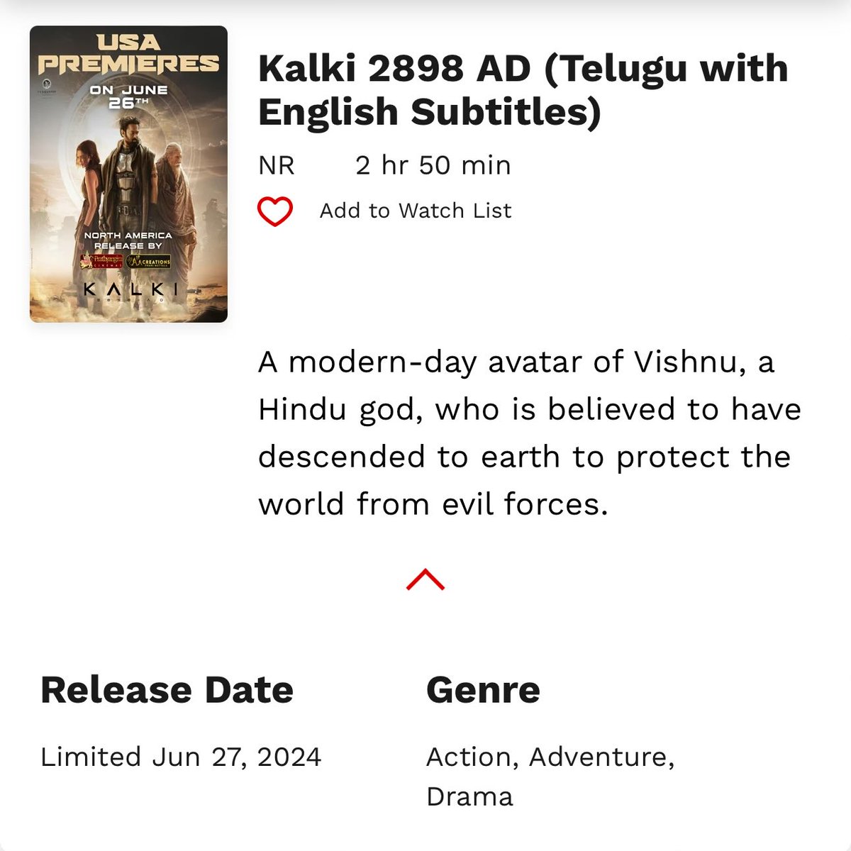 #Kalki2898AD Final Run Time USA🇺🇸
🚨🚨🚨 2hr 50 min 🚨🚨🚨

Get ready for massive pre booking updates from next week..!!!

#Prabhas #Kalki2898ADonJune27
#ComicZone #ComicMagic
Like share comment & 
Follow @ComicMagic_784