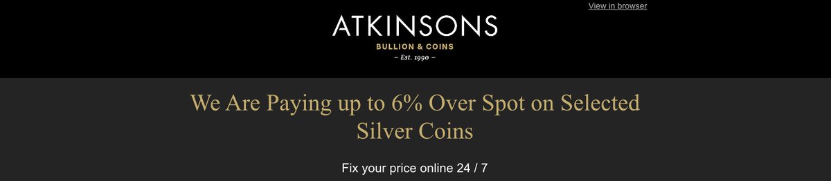 Dioclet54046121's tweet photo. Marketing email received today. It means there is intense buying in the UK, and a shortage of physical #silver! https://t.co/9NRVl1j1NJ
