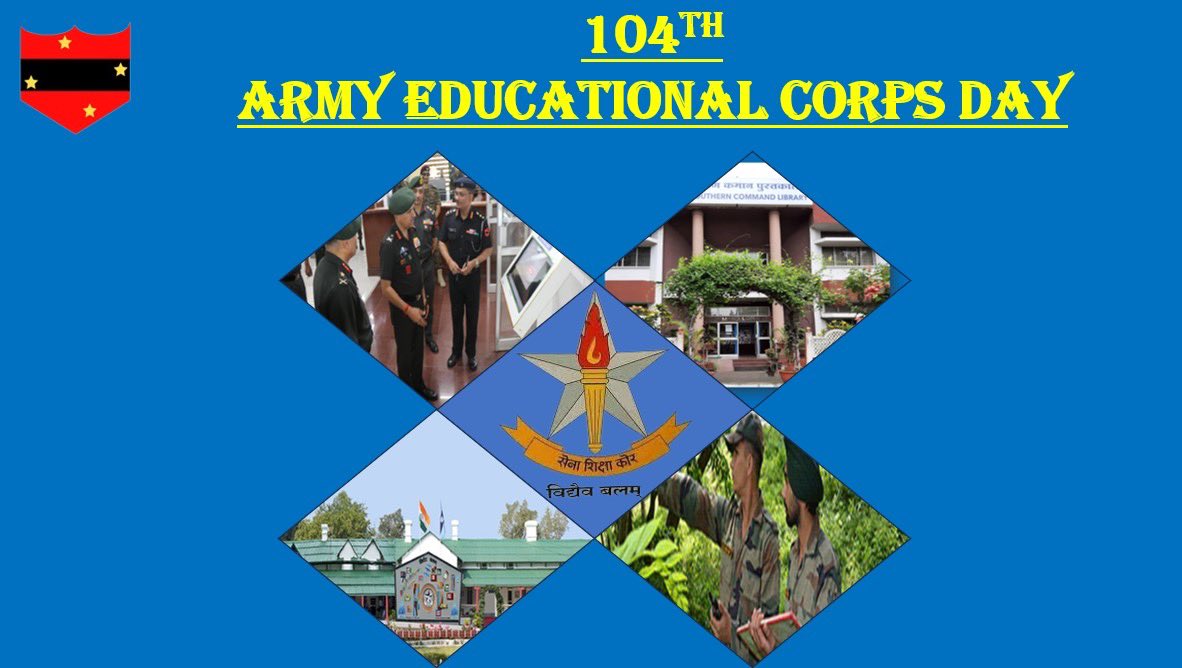 “विद्यैव बलम्”
“Knowledge is Strength”

Lt Gen AK Singh, #ArmyCommander & all ranks convey greetings and best wishes to all Ranks, #Veterans & Families of Army Educational Corps on the occasion of 104th #AEC #CorpsDay. 

#IndianArmy
#OnPathToTransformation
@adgpi