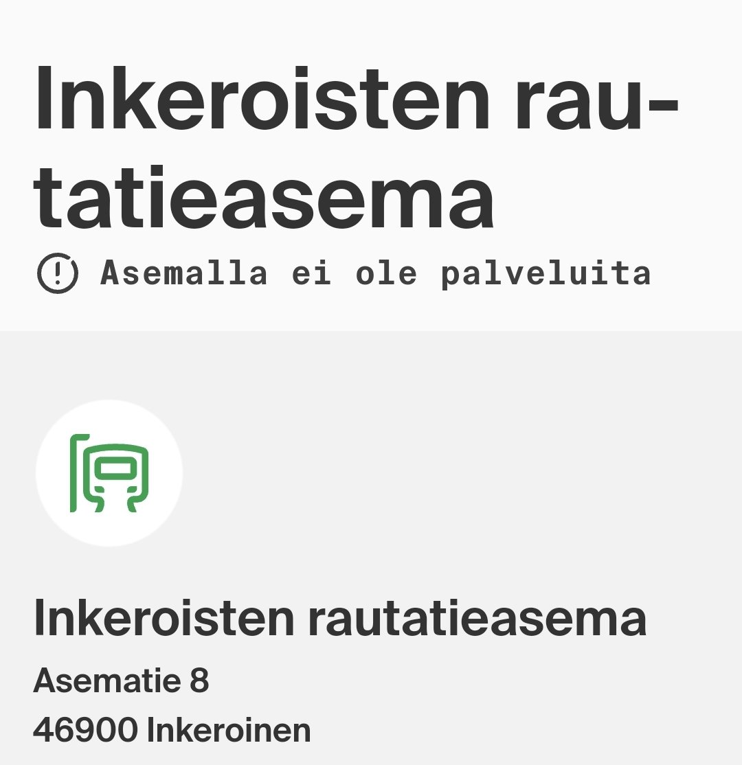 Suuri vääryys on viimeinkin saatu korjattua. Vaatii muutaman palautteen @VRmatkalla ja Kotuksen apua mutta nyt puhutaan VR:n sivuilla Inkeroisten asemasta sen oikealla nimellä. Täytyy vielä katsoa että korjaavat myös opasteet.