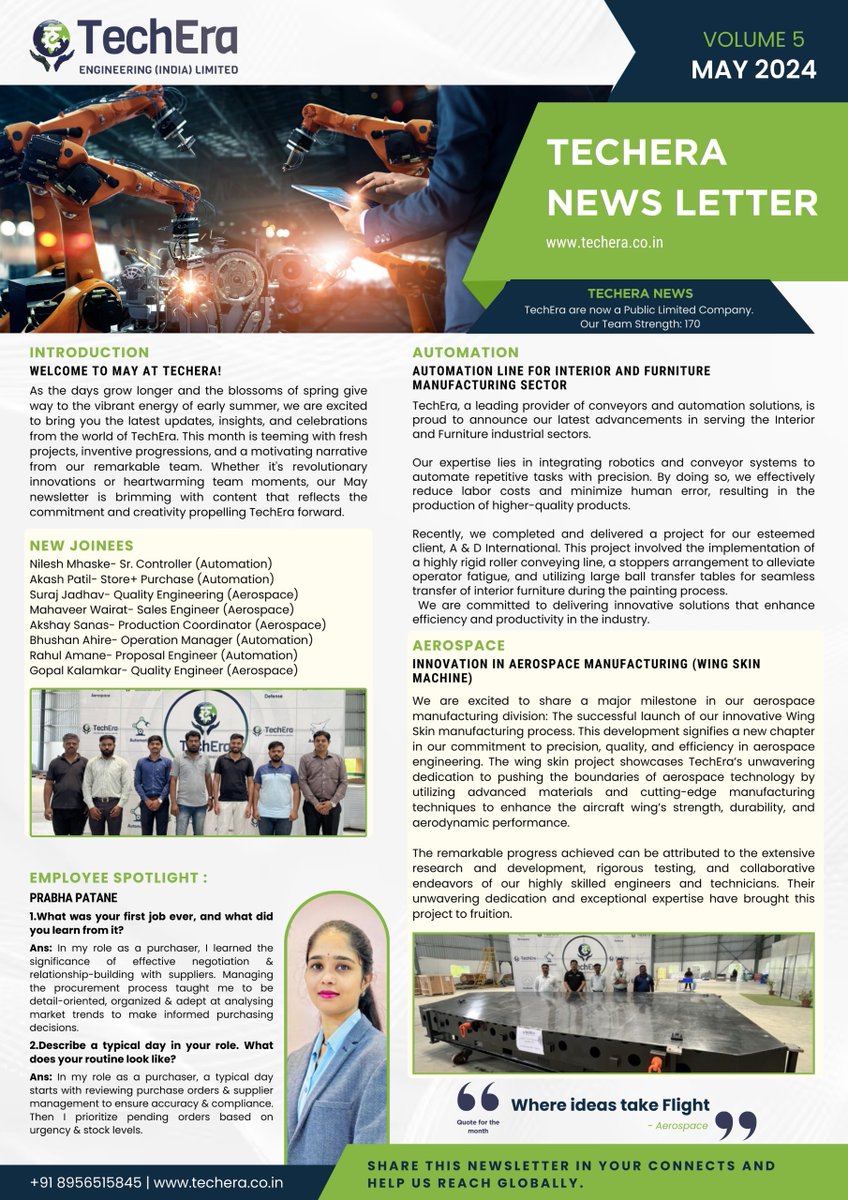 TecheraEngg's tweet image. 𝙉𝙚𝙬𝙨𝙡𝙚𝙩𝙩𝙚𝙧 𝙛𝙤𝙧 𝘔𝘢𝘺 𝟮𝟬𝟮𝟰

For more details visit : techera.co.in

#techera #techeraengineering #newsletter #collaborateforgrowth #aerospaceindustry #aerospacemanufacturing #defense #automation #automationsolutions #defenseindustry #defensecontracting