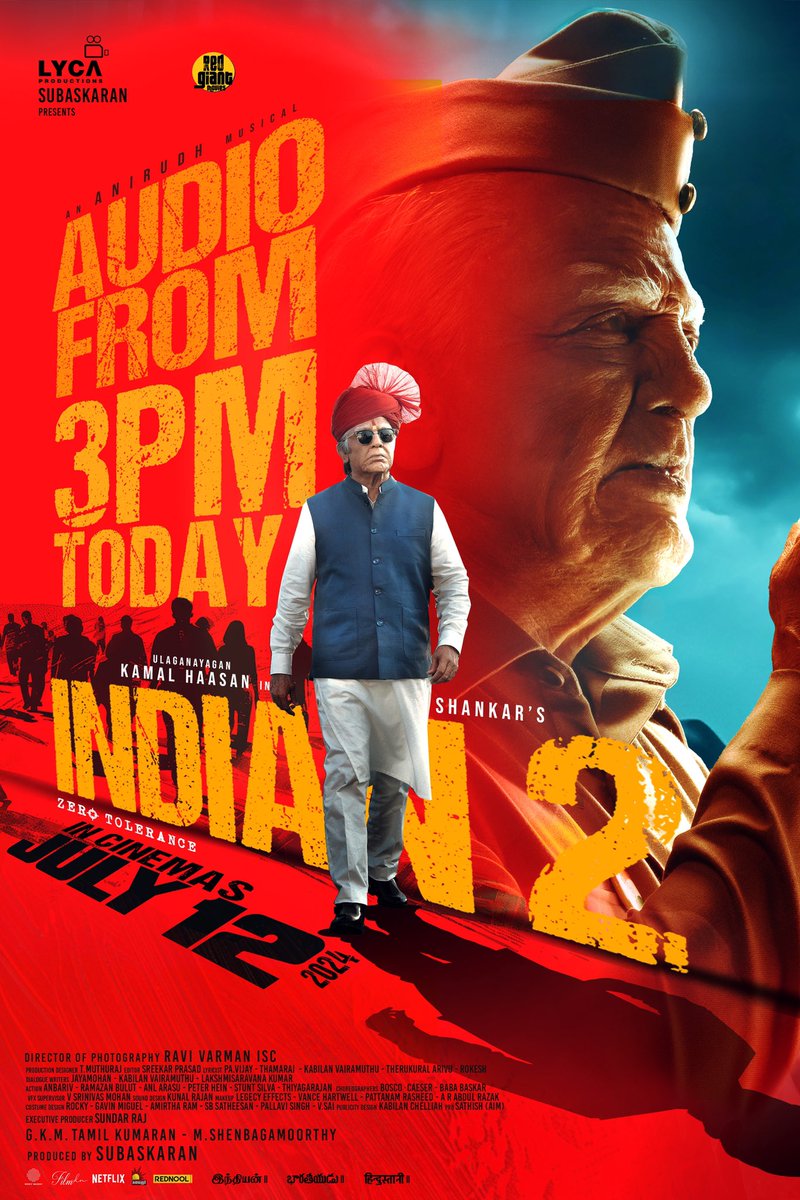 Brace yourselves for the sounds of INDIAN-2 🇮🇳💥 Audio releasing today with a Grand Audio Launch Event! 🥁 Let the beats & tunes take center stage! 🏟️✨

#Indian2 🇮🇳 #Ulaganayagan