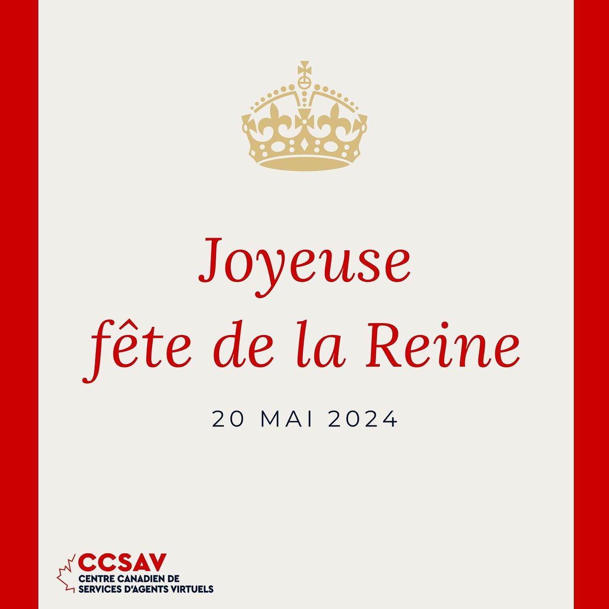 InfoCcsav's tweet photo. Joyeuse fête de la Reine ! 👑  
Que cette journée soit remplie de joie, de camaraderie et de gratitude envers Sa Majesté et son engagement envers le Canada.🌟🎉
Vive la Reine! Vive le Canada! 🍁

#CCSAV #VictoriaDay #Canada https://t.co/V5AkMPGBb5